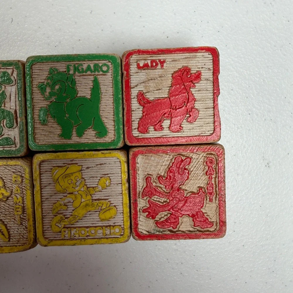Disney Vintage Wooden Alphabet Blocks Mickey Dumbo Tinker Bell 16pc Set Nursery